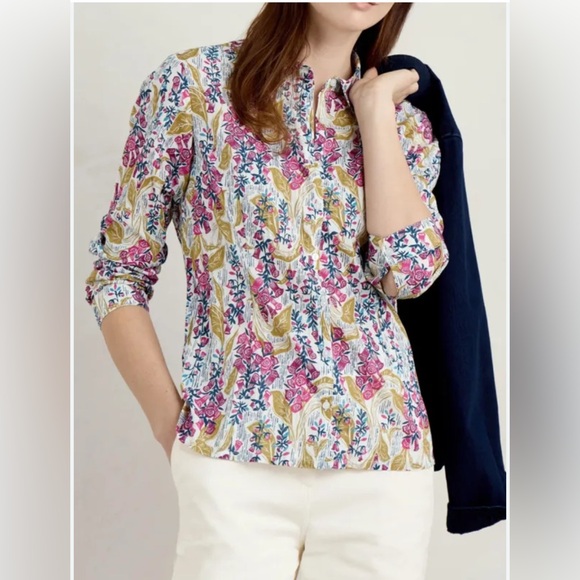 NWT Seasalt Cornwall The Larissa Shirt Floral Button-Up 100% Organic Cotton Sz 8 - Picture 1 of 13
